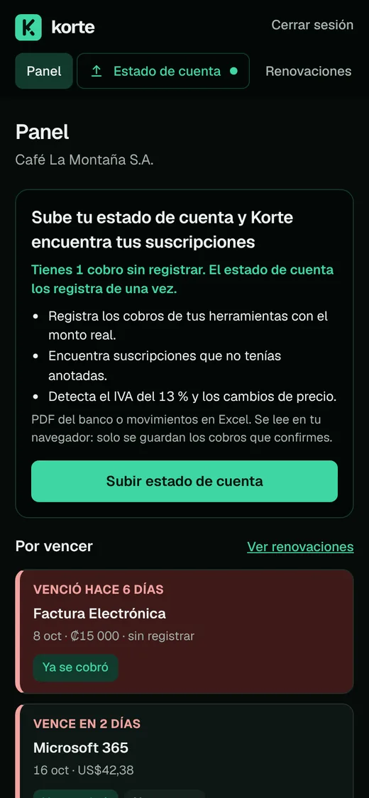 El mismo panel en el celular.